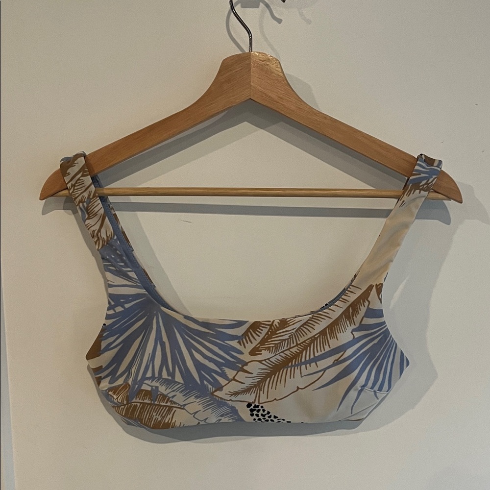 Aerie Palm Leaf Print Bikini Top in Blue and Tan